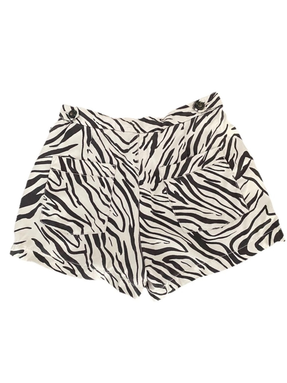 Cynthia Rowley Ivory & Brown 100% Lyocell Zebra Print Shorts Women’s Size 4 - Picture 2 of 14
